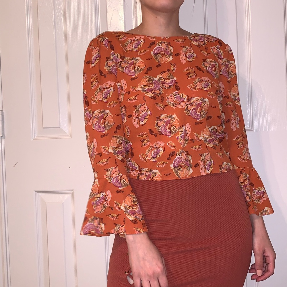 Orange print flowy top